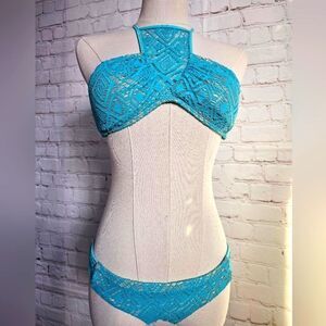 Luli Fama Miami Nights Halter Crochet Bikini | Large Top | Med Bottom